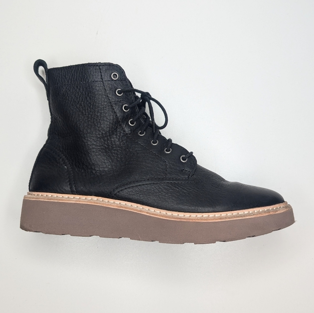 Clarks Trace Pine Chestnut Leather Black Boots Lace Side Zip Ankle Size 8.5